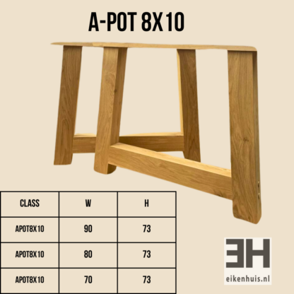 Tafelpoten van massief eikenhout A-pot – 8×10 – 73 cm - Afbeelding 2